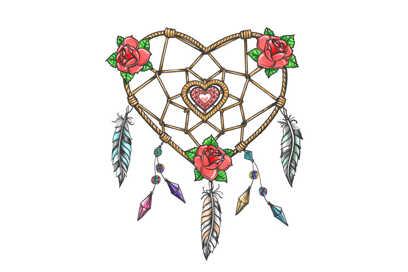 heart-shaped-dream-catcher-tribal-tattoo-isolated-on-white