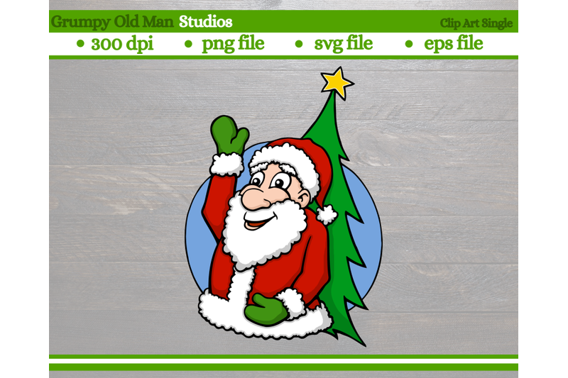 cartoon-santa-waving-with-christmas-tree-christmas-design
