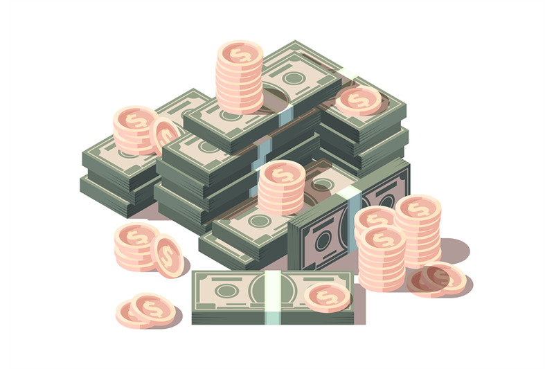 money-hills-dollars-and-coins-finances-isometric-symbols-vector-busin