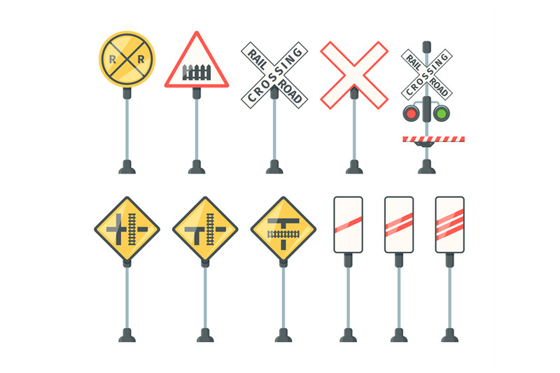 railway-signs-train-barriers-traffic-light-specific-symbols-road-dire