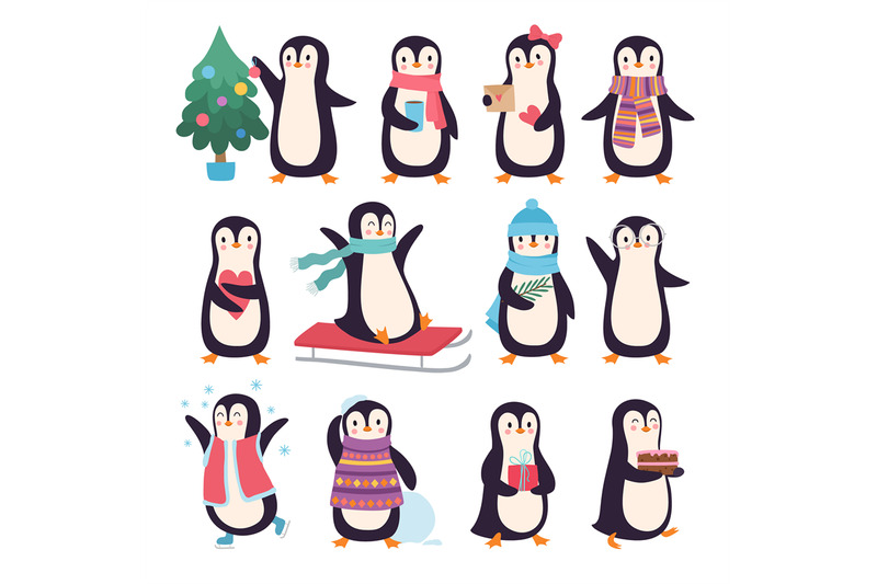 penguins-funny-winter-characters-active-pose-little-cute-penguins-in