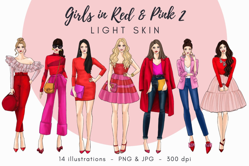 girls-in-red-amp-pink-2-light-skin-watercolor-fashion-clipart