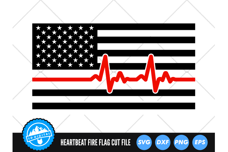 firefighter-flag-heartbeat-line-svg-thin-red-line-cut-file