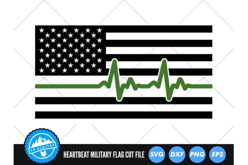 military-flag-heartbeat-line-svg-thin-green-line-cut-file