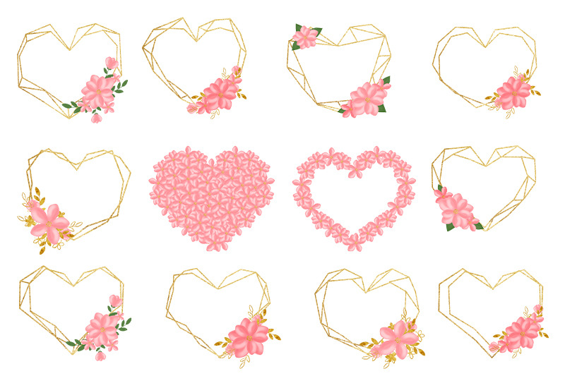 flower-ornament-gold-frames-hearts-valentines-day