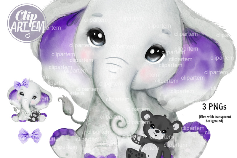 purple-girl-boy-elephant-with-teddy-bear-3-png-watercolor-clip-art