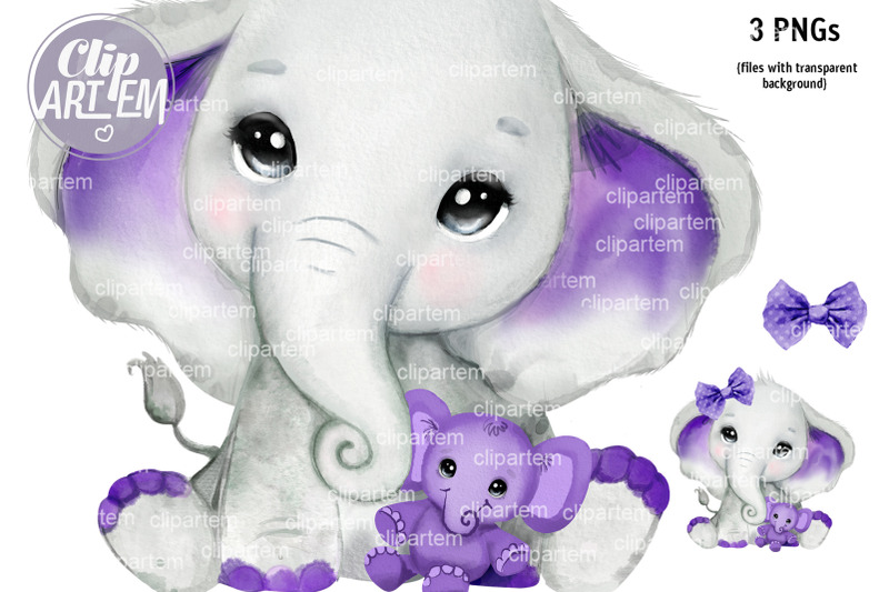 elephant-with-stuffed-elephant-toy-purple-clip-art-boy-girl-elephant-with-bow