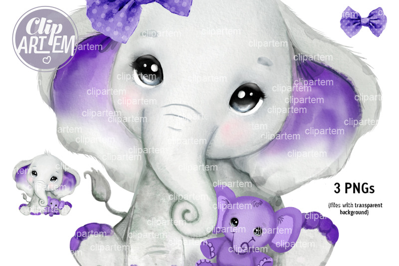 elephant-with-stuffed-elephant-toy-purple-clip-art-boy-girl-elephant-with-bow