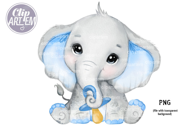 pacifier-baby-boy-elephant-with-dummy-watercolor-clip-art