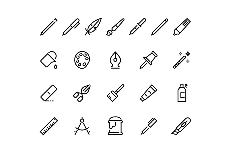 drawing-tools-line-icons-minimal-pencil-pen-brush-bucket-pallet-strok