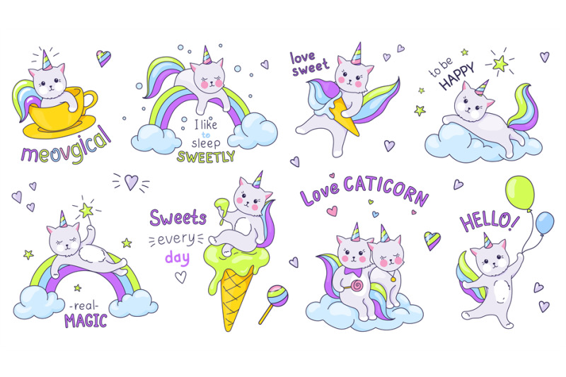 unicorn-cats-cute-doodle-characters-with-kawaii-faces-and-quotes-chi