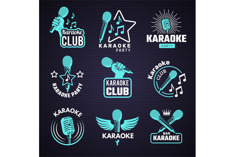 karaoke-badges-emblem-for-music-studio-microphone-radio-vinyl-symbols