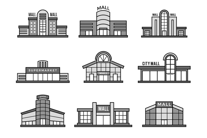 retail-stores-symbols-supermarket-icons-shopping-mall-facade-building