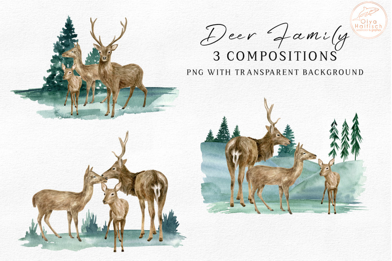 watercolor-deer-family-clipart-woodland-animals-compositions-png