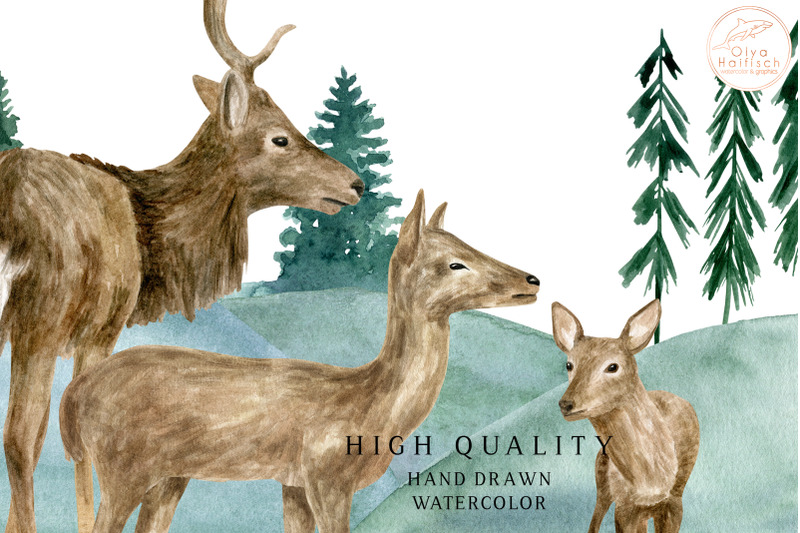 watercolor-deer-family-clipart-woodland-animals-compositions-png