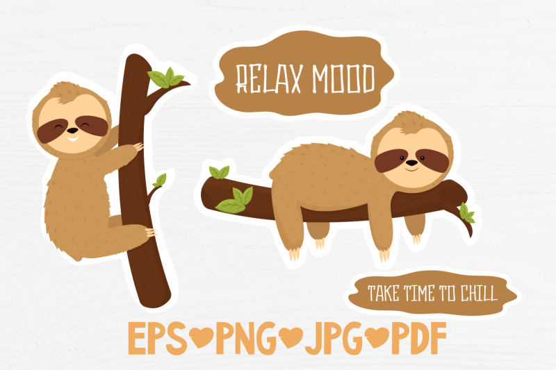 sloth-printable-sticker-collection-png-pdf