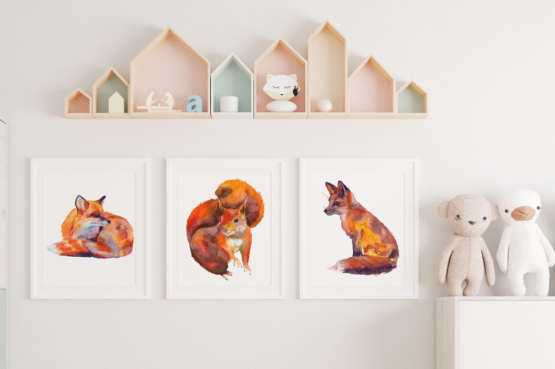 squirrels-and-foxes-watercolor-forest-clipart