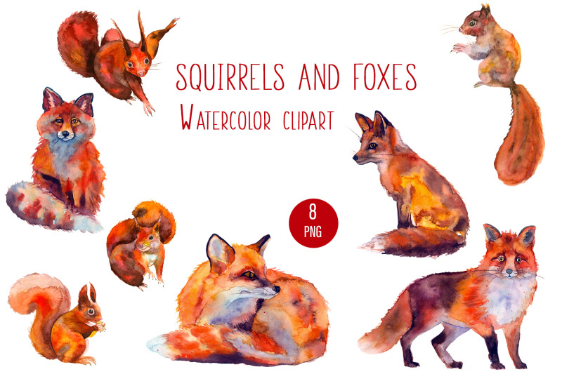 squirrels-and-foxes-watercolor-forest-clipart