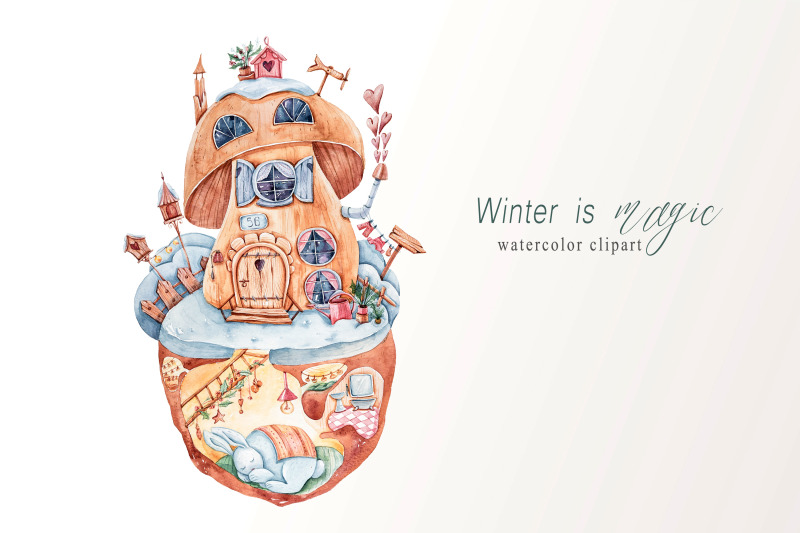 watercolor-cute-bunny-house-clipart-christmas-illustration