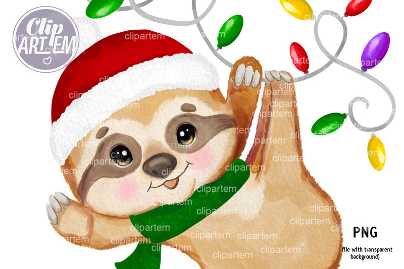 happy-christmas-sloth-boy-new-year-png-clip-art