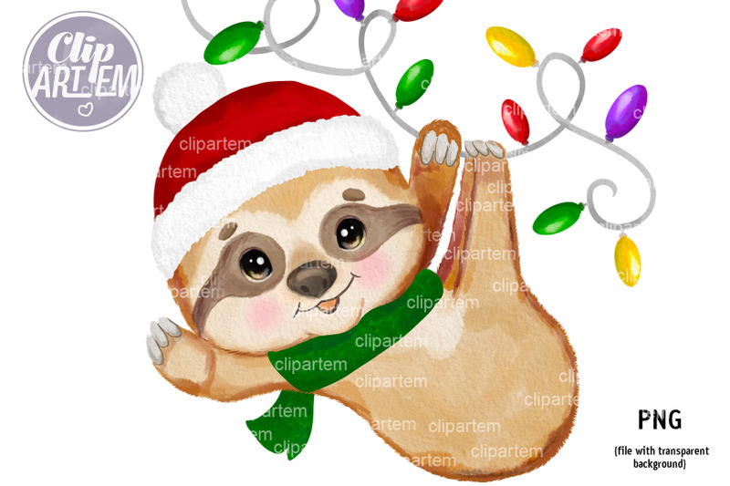 happy-christmas-sloth-boy-new-year-png-clip-art