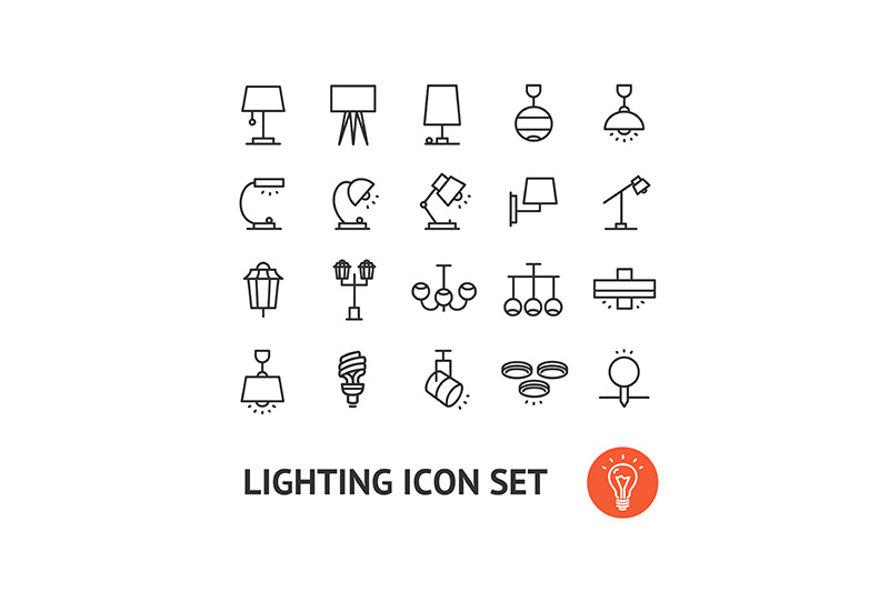 lamp-lighting-sign-color-thin-line-icon-set-vector