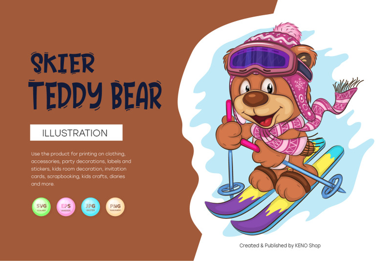 cartoon-teddy-bear-skier