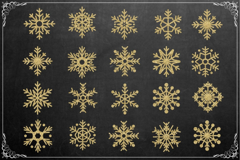 42-gold-glitter-snowflakes-collection