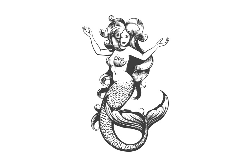 pretty-mermaid-tattoo-in-retro-engraving-style