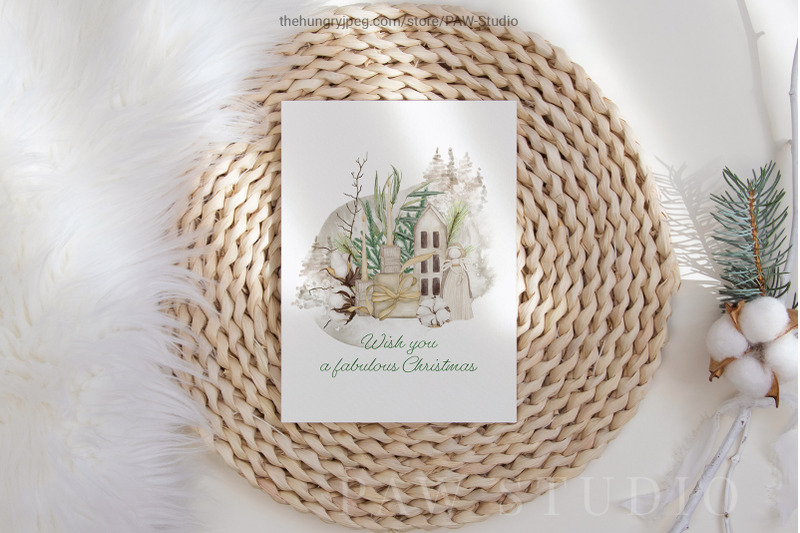 christmas-cards-xmas-boho-watercolour-clipart-winter-bouquet-wreath
