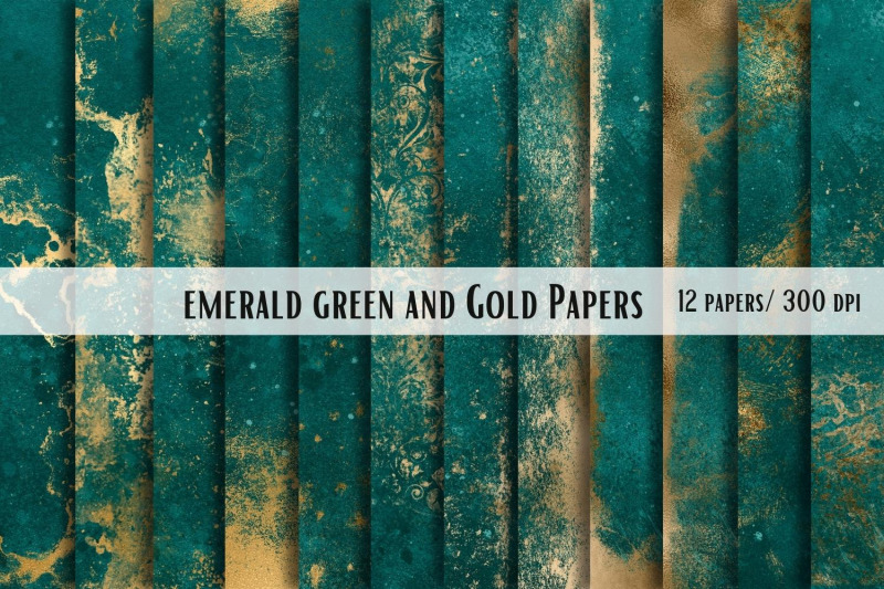 emerald-green-and-gold-papers-12-designs