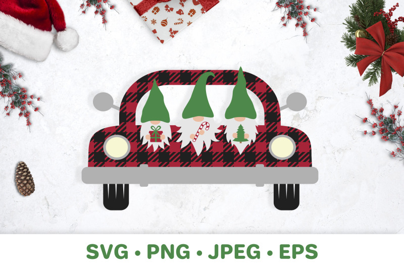 christmas-retro-truck-with-gnomes-svg-buffalo-plaid-pickup