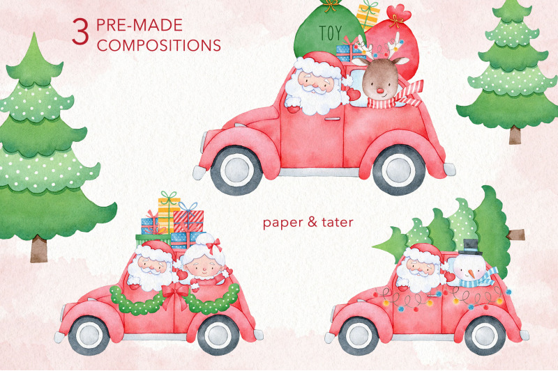 watercolor-santa-cars-clipart-side-view-christmas-vehicles-png