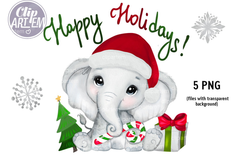 new-year-elephant-boy-chirstmas-tree-snowflakes-5-png-clip-art