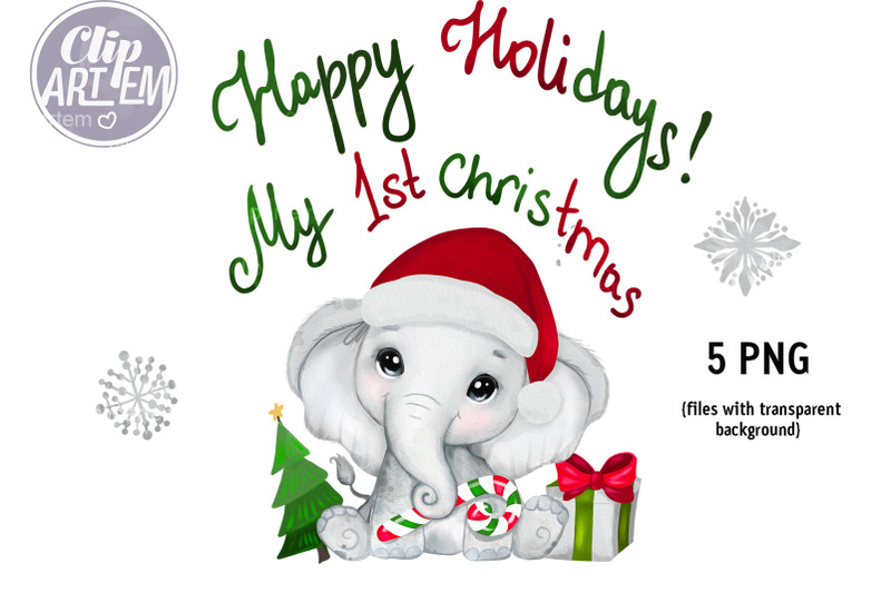 new-year-elephant-boy-chirstmas-tree-snowflakes-5-png-clip-art