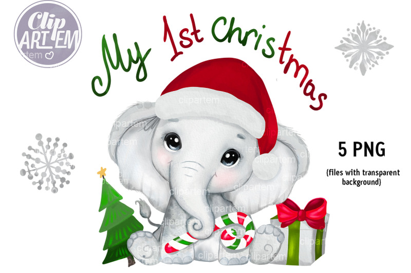 new-year-elephant-boy-chirstmas-tree-snowflakes-5-png-clip-art