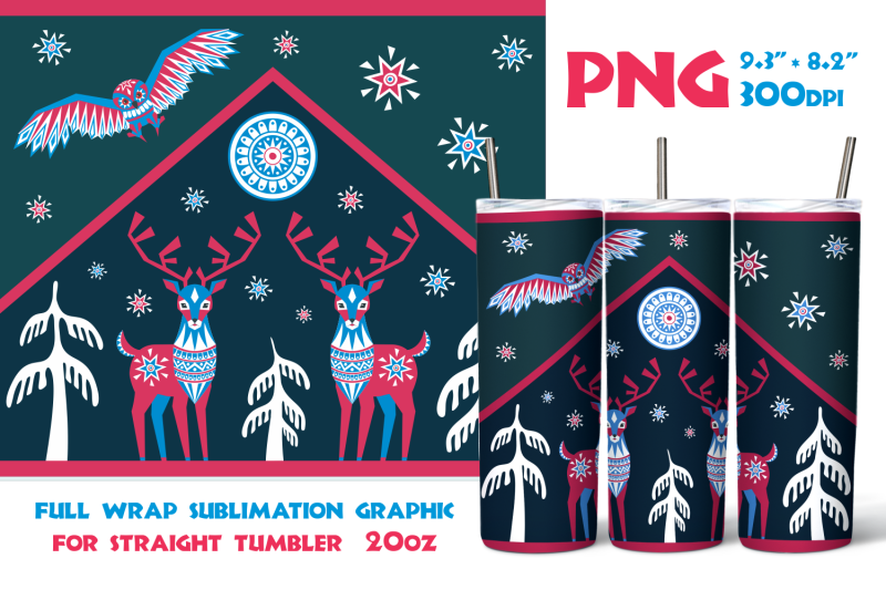 reindeer-and-polar-owl-straight-tumbler-20oz-sublimation-design