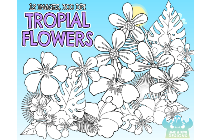 tropical-flowers-digital-stamps-lime-and-kiwi-designs