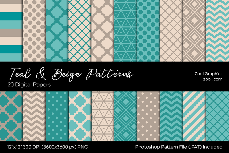 teal-and-beige-digital-papers