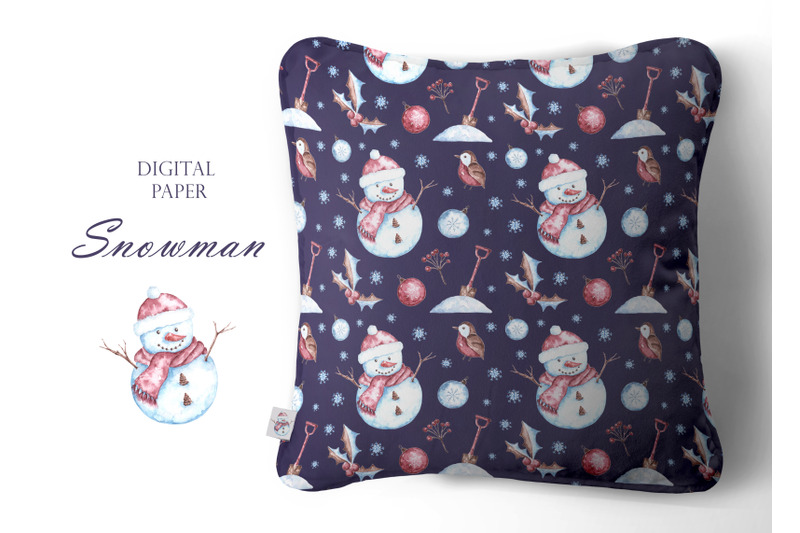 snowman-watercolor-digital-paper-seamless-pattern-winter-christmas