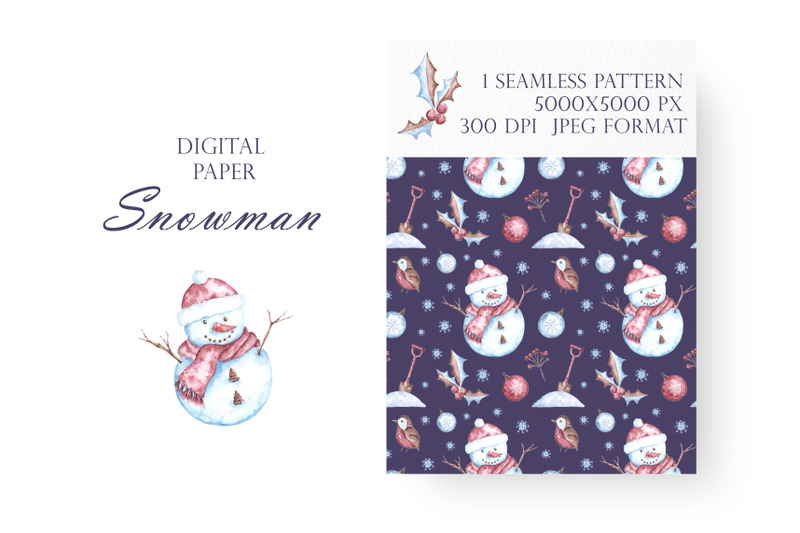 snowman-watercolor-digital-paper-seamless-pattern-winter-christmas