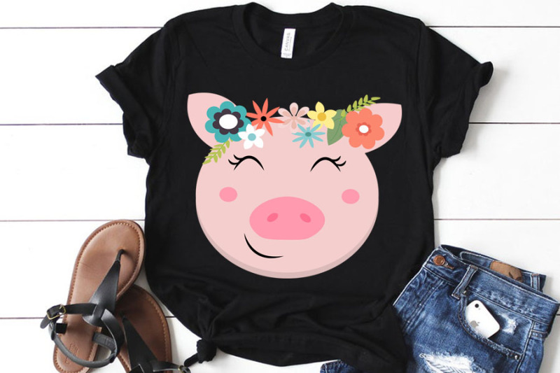 pig-face-svg-with-flowers-cute-pig-svg-pig-clip-art-pig-svg-design