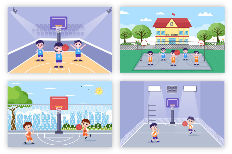 17-kids-cartoon-playing-basketball-flat-illustration