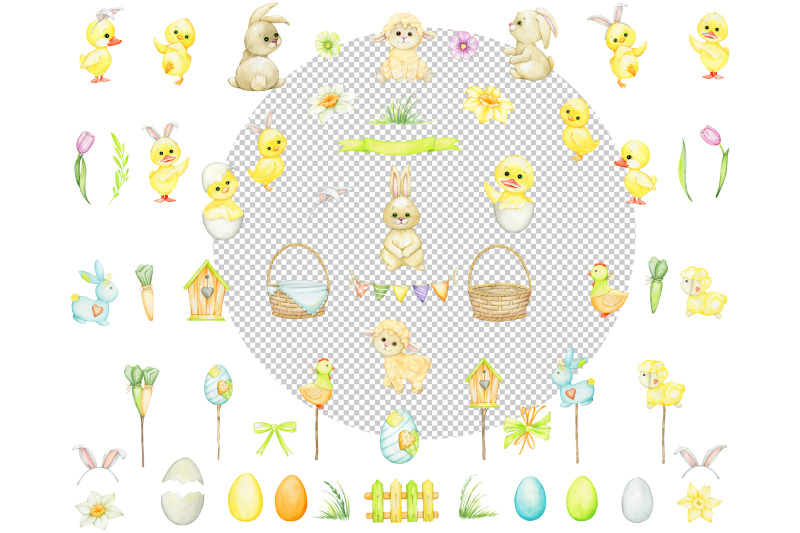 easter-watercolor-clipart-nursery-png-animal-planner-bunny-stickers
