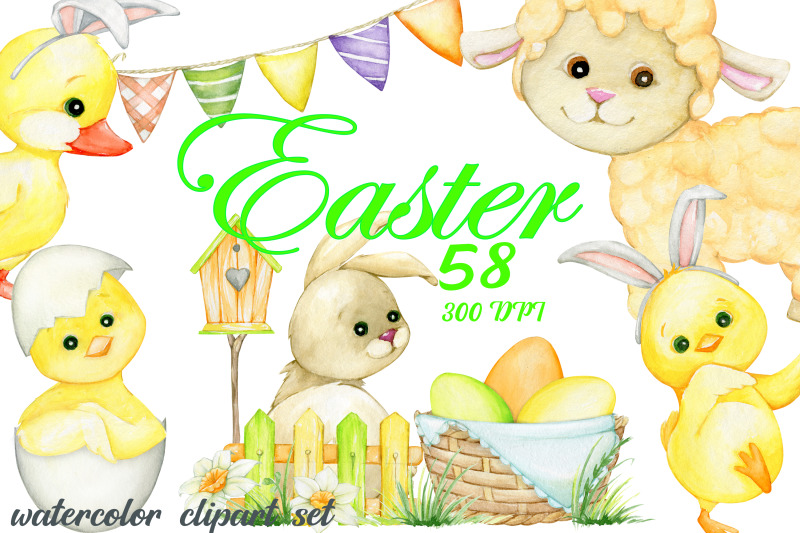 easter-watercolor-clipart-nursery-png-animal-planner-bunny-stickers