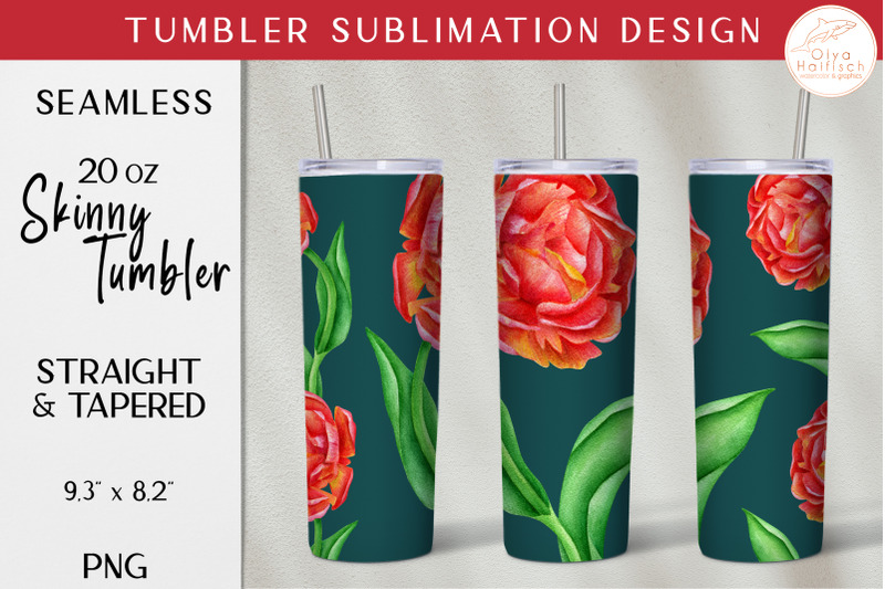 red-flower-watercolor-tumbler-sublimation-png-design-for-20-oz-tumbler