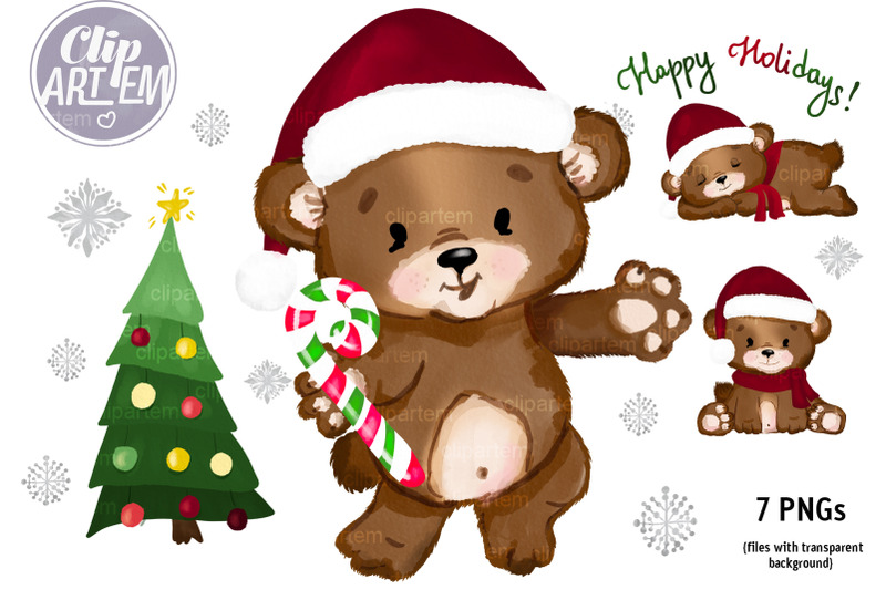 christmas-teddy-bear-santa-tree-new-year-watercolor-7-pngs-clip-art