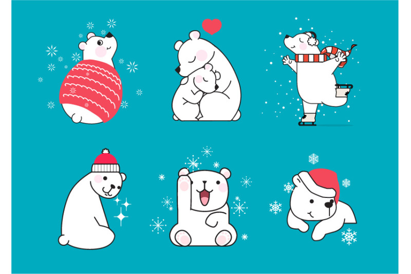 hand-drawn-little-polar-bears-in-different-poses
