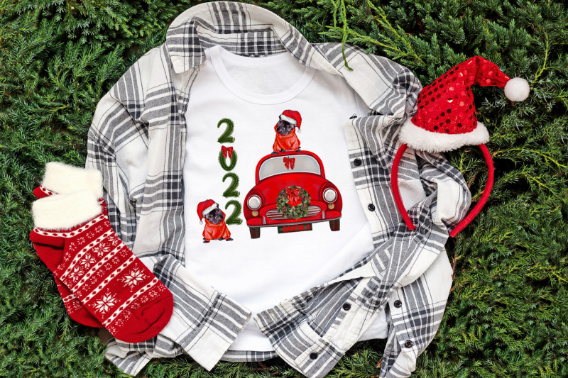 vintage-red-car-with-christmas-bulldog-santa-claus