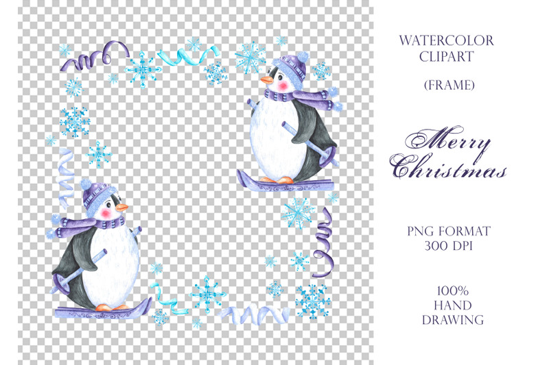 winter-penguins-watercolor-clipart-frame-border-cute-penguin